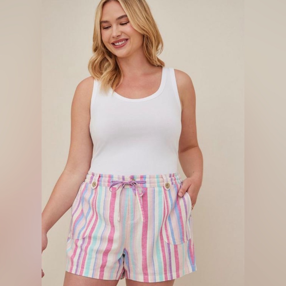 Torrid 5 Inch Pull-On Linen Blend Mid-Rise Short, Multicolored, Size 16W